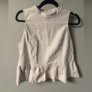Women’s Chic Fate faux leather White Sleeveless Top with ruffle hem, NWOT, L